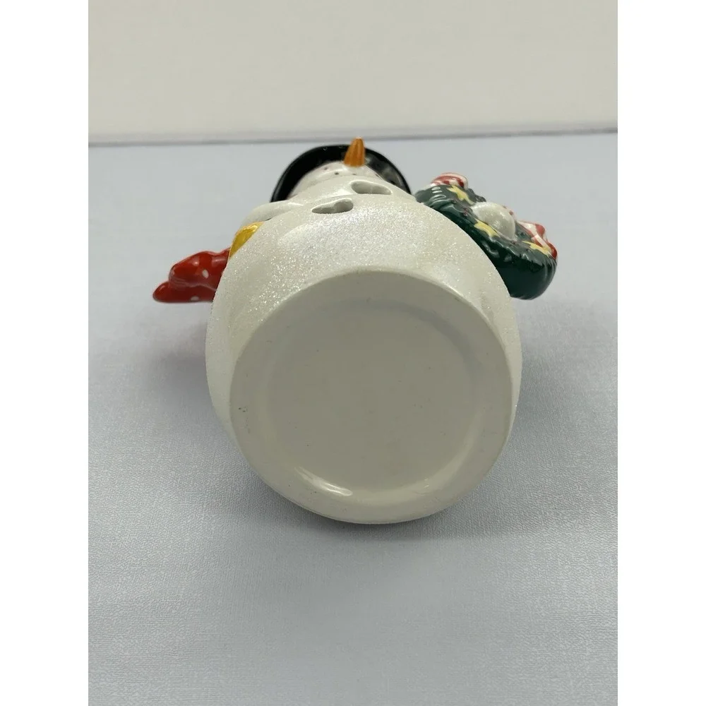 Ceramic Snowman Tealight Candle Holder Christmas Wreath Glitter Luminary 7